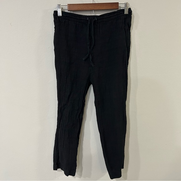 Theory Black Straight Leg Gauze Drawstring Elastic Waist Pull On Pants Size 4 - Picture 2 of 6